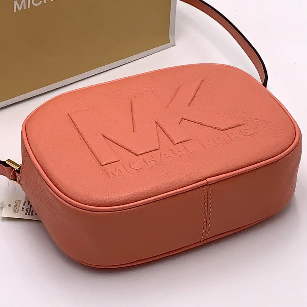 MICHAEL KORS Jet Set Medium Embossed Pebbled Leather Crossbody Bag Sherbert